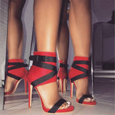 Red Suede Open Toe High Heel Sandal