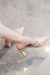 Pearl chain French gentle high heel sandals