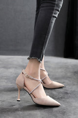 Black temperament hollow stiletto pointed toe high heels