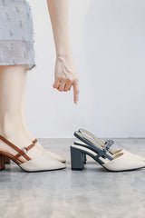 Hollow toe thick heel single shoes pointed toe high heels