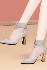 Drill high heel mesh high heels