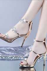 back zip rhinestone high heels
