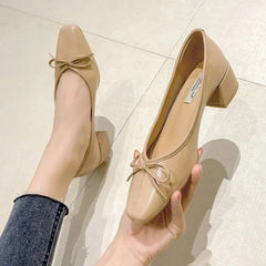 Bow Ballet High Heels Shoes Woman Basic Pumps Fashion Round Bow Work Shoe Fashion Party Women Shoes Pump zapatos de mujer