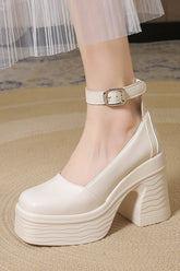 Thick sole heightening buckle strap thick heel high heels