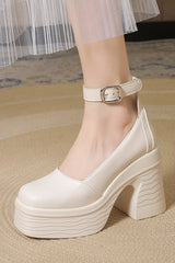 Thick sole heightening buckle strap thick heel high heels