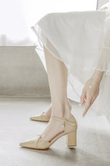 Baotou versatile pointed toe thick medium heels high heels