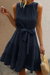 TIE WAIST SOLID CASUAL MINI DRESS