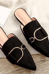 New Fashion Spring Outfit Suede Pointed Metal Buckle Mule Slides