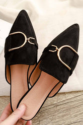 New Fashion Spring Outfit Suede Pointed Metal Buckle Mule Slides