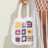 Boho Chic Floral Granny Square Handmade Crochet Knit Tote Bag