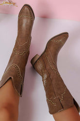New Fashion Spring Outfit Mid-Calf Studded Western Boots
