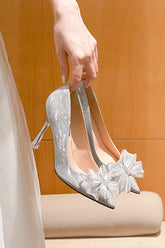 Silver, champagne pointed toe heels