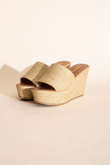 Raffia Khaki Beige Wedge Platform Heels