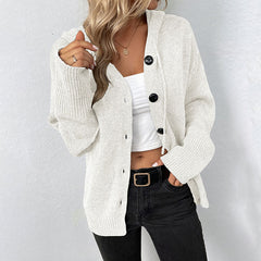Casual Drawstring Hooded Marled Knit Long Sleeve Button Up Cardigan