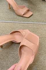 Nude stiletto open toe slippers square toe high heels