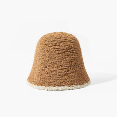 Chic Monochrome Contrast Trim Textured Fleece Knitted Bucket Hat