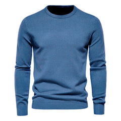 Chic Ribbed Knit Trim Crew Neck Long Sleeve Winter Men Pullover Sweater