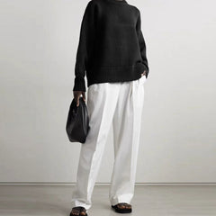 Classic Crew Neck Drop Shoulder Long Sleeve Rib Knit Oversized Sweater