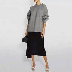 Classic Crew Neck Drop Shoulder Long Sleeve Rib Knit Oversized Sweater