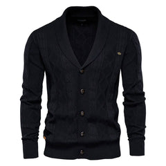 Classic Shawl Collar Button Up Winter Men Cable Knit Fisherman Cardigan