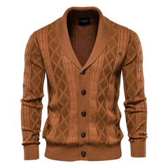 Classic Shawl Collar Button Up Winter Men Cable Knit Fisherman Cardigan