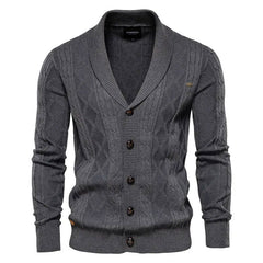 Classic Shawl Collar Button Up Winter Men Cable Knit Fisherman Cardigan
