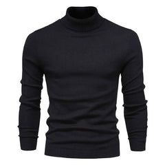 Cozy Ribbed Knit Trim Long Sleeve Winter Men Turtleneck Sweater