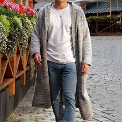 Cozy Solid Hooded Drop Shoulder Open Front Winter Men Duster Cardigan