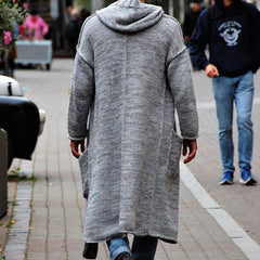 Cozy Solid Hooded Drop Shoulder Open Front Winter Men Duster Cardigan