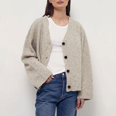 Cozy V Neck Button Front Wool and Alpaca Blend Oversized Long Sleeve Knit Cardigan