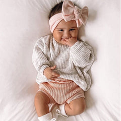 Cute Crew Neck Long Sleeve Marled Ribbed Knit Baby Winter Sweater