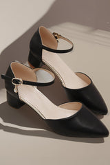 Versatile simple one-line buckle pointed toe chunky high heels