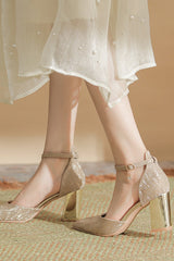 Thick heel strap hollow high heels