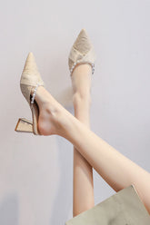 Pearl chain French gentle high heel sandals