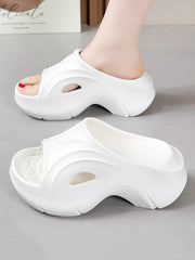 Hollow Solid Color Platform Shoes Slippers