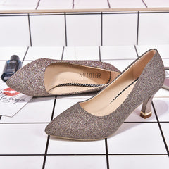 Bling Sequins Wedding Party Shoes Women Sexy Pointed Toe Thin Heels Pumps Woman Slip-On Shining High Heels Shoes Female