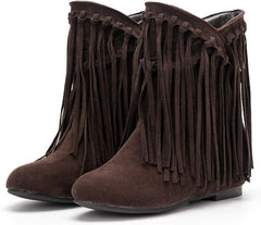 Dark Brown Fringe Tassel Women's Ankle Boots