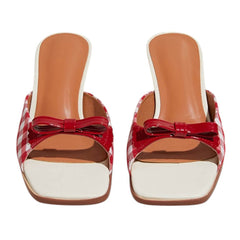 Gingham Picnic Bow Heeled Mules