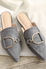 New Fashion Spring Outfit Suede Pointed Metal Buckle Mule Slides