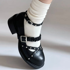 Grunge Sleaze Studded Mary Janes