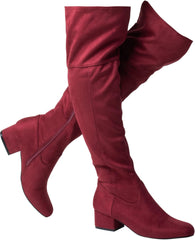 Chestnut Brown Stacked Zippered Over the Knee Boots