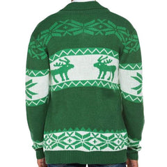 Merry Christmas Fair Isle Reindeer Shawl Collar Button Up Men Knit Cardigan