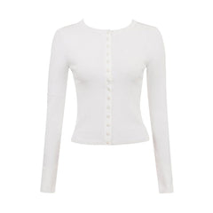 Minimalist Monochrome Crew Neck Button Up Long Sleeve Knit Cardigan