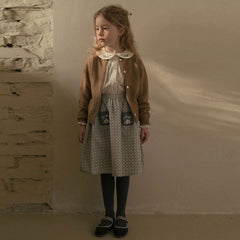 Minimalist Solid Woolen Blend Knit Crew Neck Long Sleeve Button Front Girls Cardigan