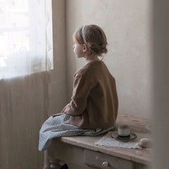 Minimalist Solid Woolen Blend Knit Crew Neck Long Sleeve Button Front Girls Cardigan