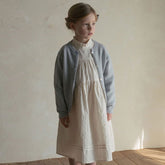 Minimalist Solid Woolen Blend Knit Crew Neck Long Sleeve Button Front Girls Cardigan