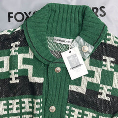 Nordic Style Rib Knit Shawl Collar Button Up Men Winter Geometric Cardigan