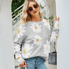 Oversized Crew Neck Sunflower Pointelle Cable Knit Sweater