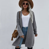 Oversized Drop Shoulder Textured Pointelle Rib Knit Open Front Cardigan