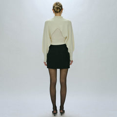 Quiet Luxury Wool Blend Ribbed Knit Collared Tank Top and Split Bolero Shrug Cardigan